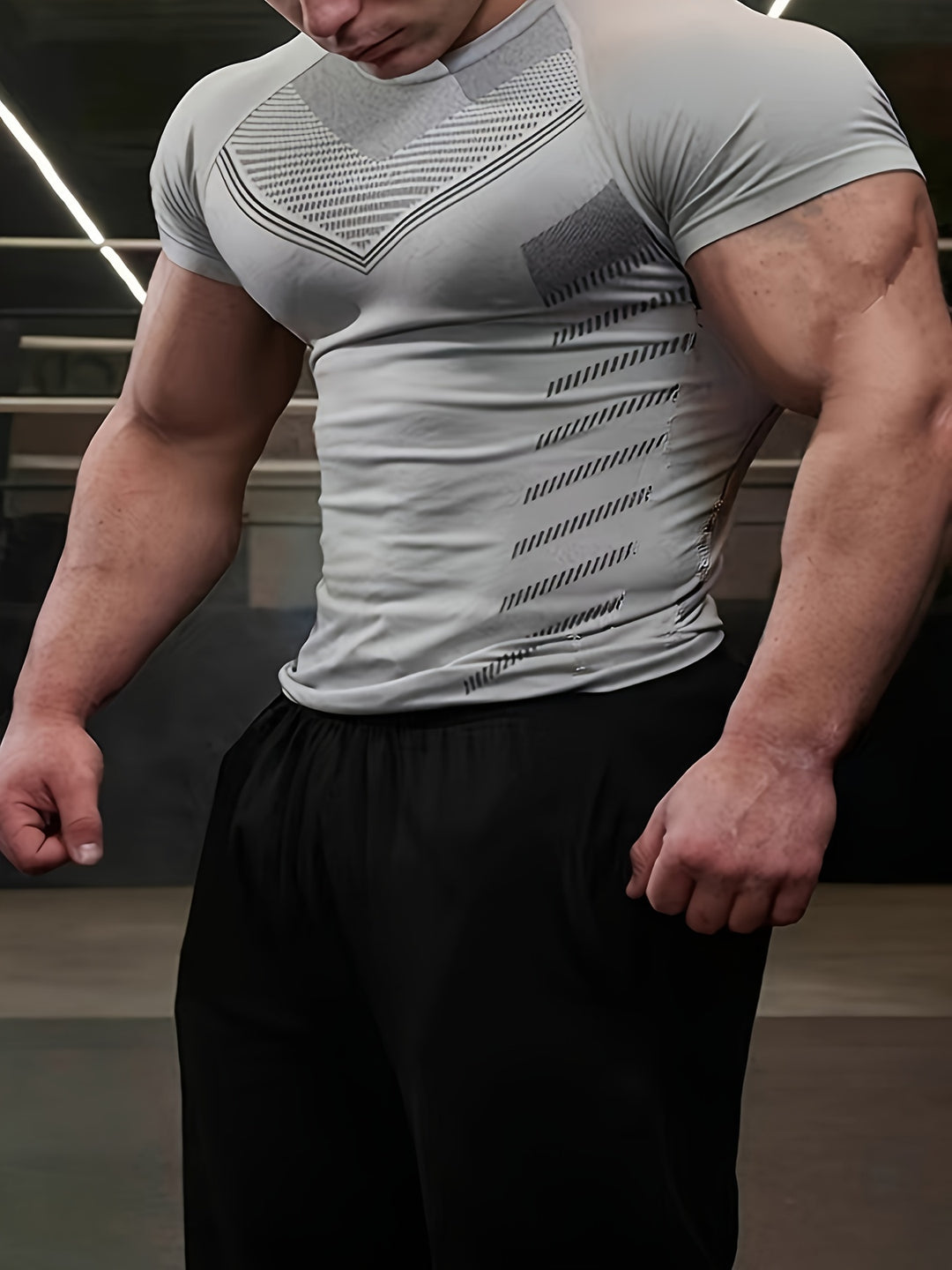 Heren T-shirt | Gestreept Design | Ademend & Rekbaar | Sportshirt Gym & Hardlopen