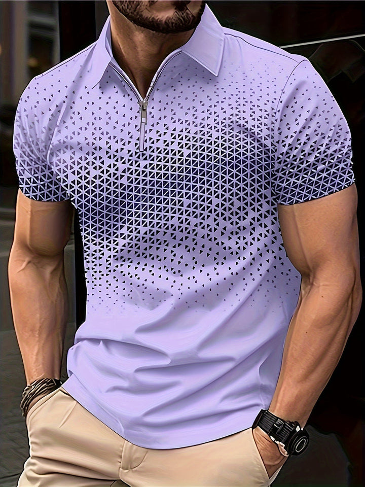 Heren Overhemd | Geometrisch Patroon | Comfortabel & Veelzijdig | Zip Korte Mouw