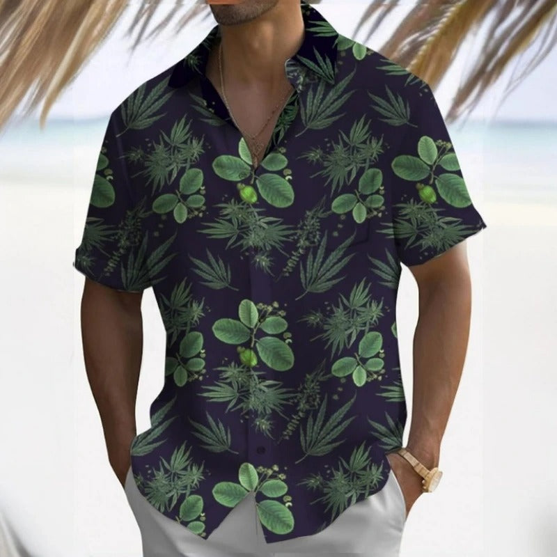 Heren Shirt | Korte Mouw | Tropical Palm Print | Zomer