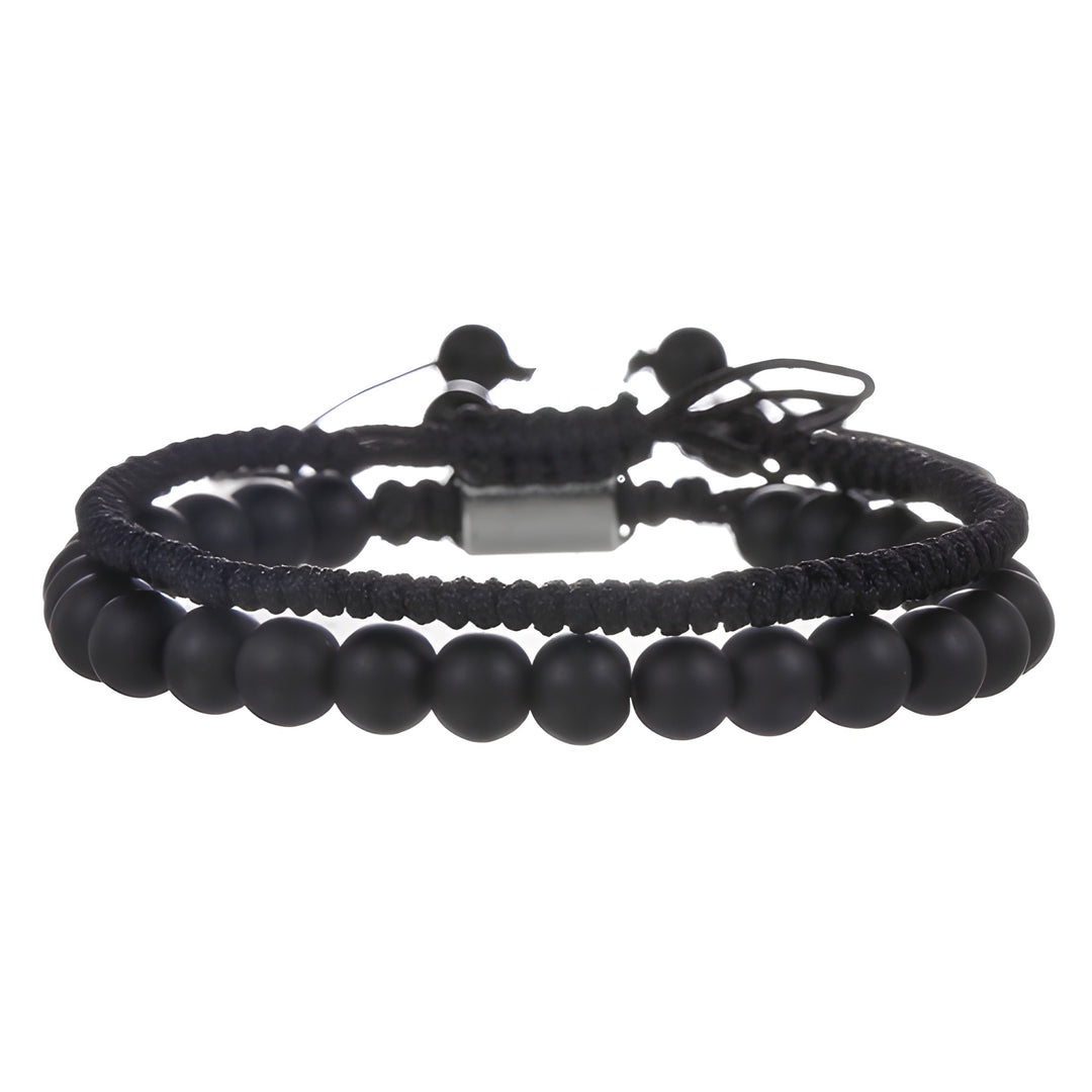 Heren Armbandenset | Dubbellaags Touw & Zwarte Onyx | 2-delig | Sportieve Stijl