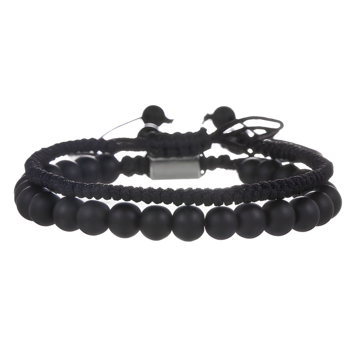 Heren Armbandenset | Dubbellaags Touw & Zwarte Onyx | 2-delig | Sportieve Stijl