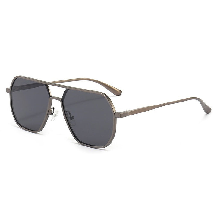 Heren Zonnebril | Geometrisch Metalen Frame | Dubbele Brug | Trendy & Zakelijk