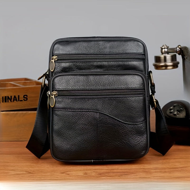 Heren Schoudertas | Topgrain Rundleer | Grote Inhoud & Verstelbare Band | Zakelijke Crossbody
