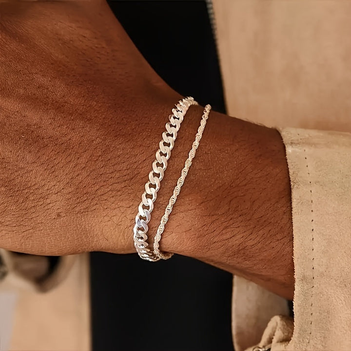 Heren Armbanden Set | Luxe Twist & Kettingdesign | Elegant & Hiphop | IJzer – 2 Stuks