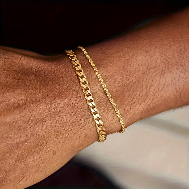 Heren Armbanden Set | Luxe Twist & Kettingdesign | Elegant & Hiphop | IJzer – 2 Stuks