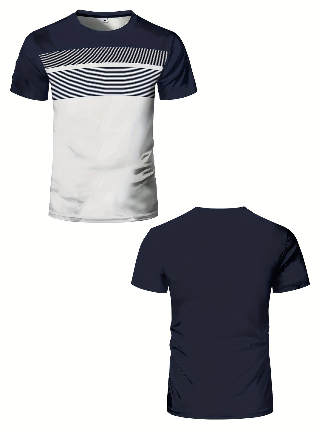 Heren Sport-T-shirt | Marineblauw-Wit Gradiënt | Hoge Elasticiteit & Sneldrogend | Gym & Outdoor
