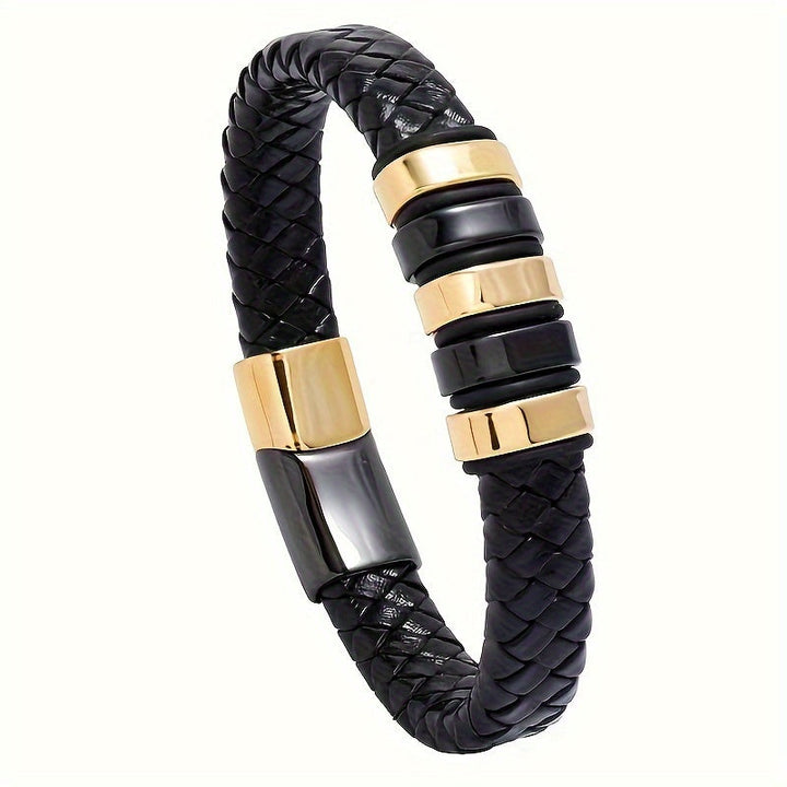 Heren Armband | Zwart Kunstleer & Magnetische Sluiting | Modieus & Comfortabel | Legering