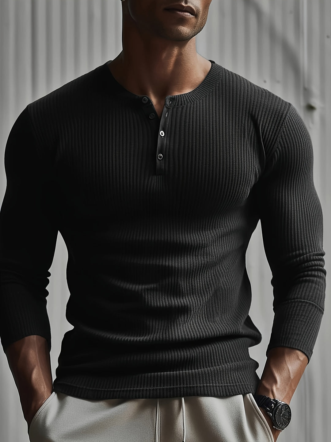 Heren Henley Shirt | Ribbelstof & Stretch | Slim Fit | Sport & Casual