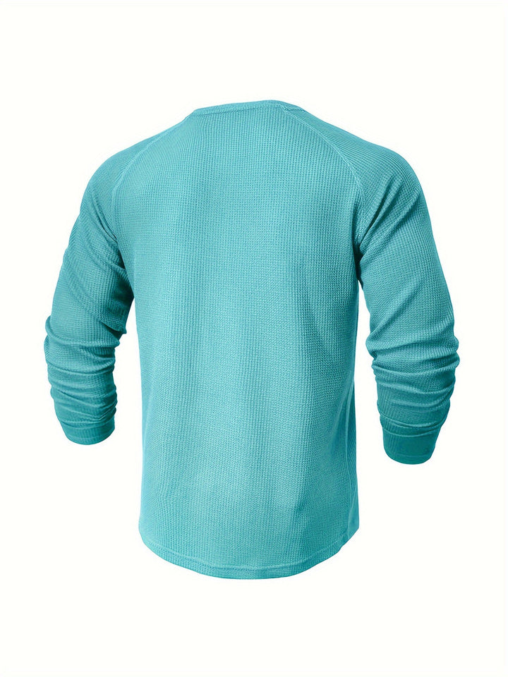 Mannen Losvallend Henley Shirt | Effen Design | Ronde Hals & Halfknoop | Lange Mouwen