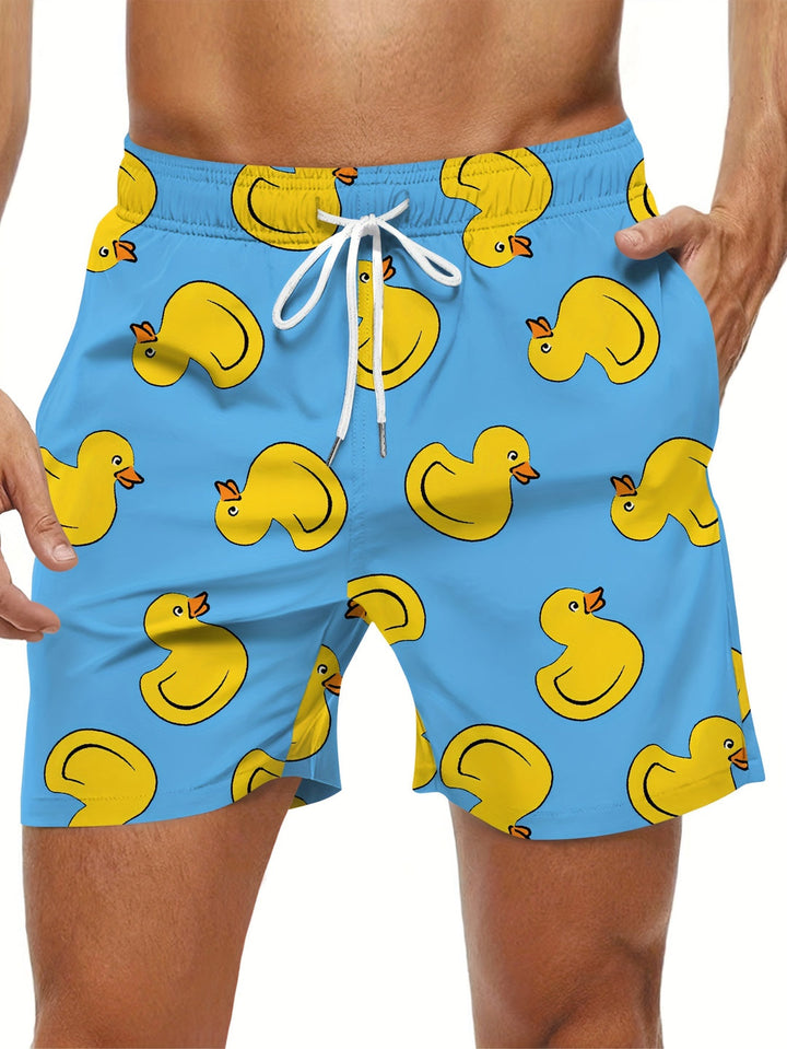Heren Shorts | Digitale Eenden Cartoon Print | Casual & Creatief | Met Trekkoord en Zakken