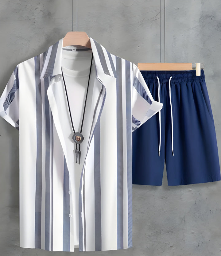 Heren Zomer Set | Barok Gestreept Overhemd & Trekkoord Shorts | Retro & Stijlvol