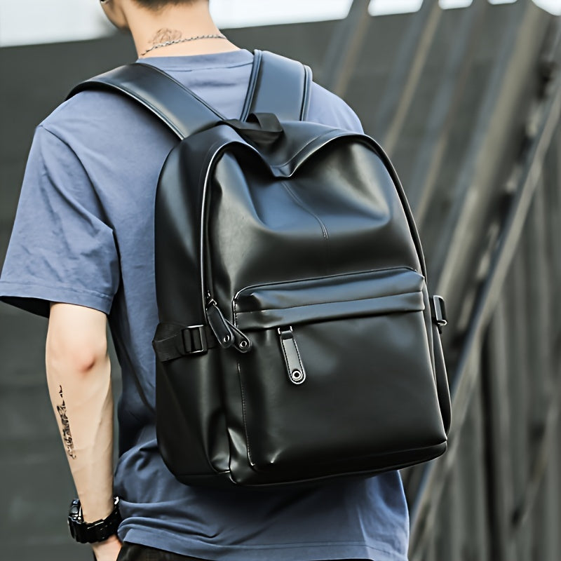 Heren Rugzak | Lichtgewicht & Verstelbare Riem | Casual School- & Reistas | PU Leer – Zwart