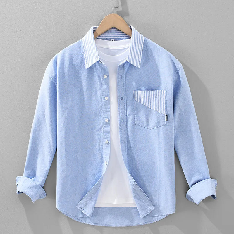 Heren Overhemd | Button Overhemd | Gestreepte Details | Borstzak
