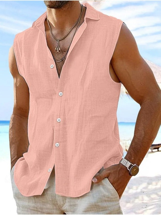 Herenshirt | Mouwloos Sportshirt met Knoopsluiting & Kraag | Zomerse Buitenkleding