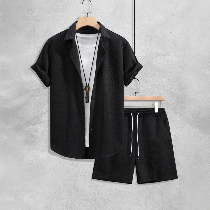 Heren Zomer Set | Revers Overhemd & Trekkoord Shorts | Effen Kleur | Casual
