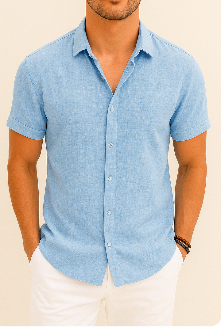 Heren Linnen Overhemd | Korte Mouwen | Casual & Formeel | Klassiek Design