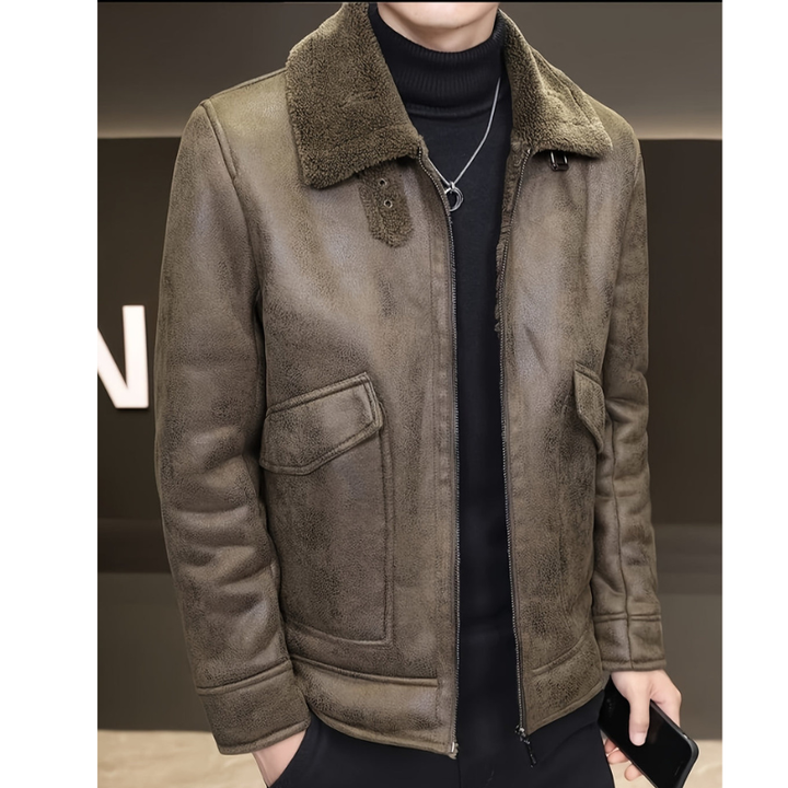 Winterjas Heren | Leren Look Jas met Bontkraag | Warme Voering & Ritssluiting