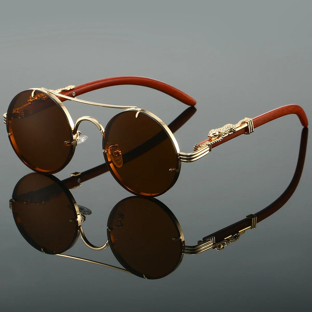 Heren Ronde Zonnebril | Vintage Luipaard Design | UV400 Bescherming | Luxe Retro Look