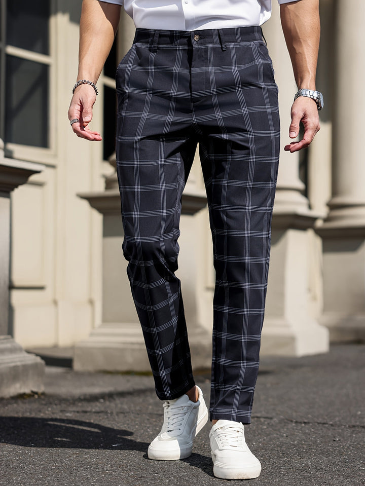 Heren Broek | Geruit Ontwerp | Rechte Pijp | Comfort & Zakken | Lente en Herfst