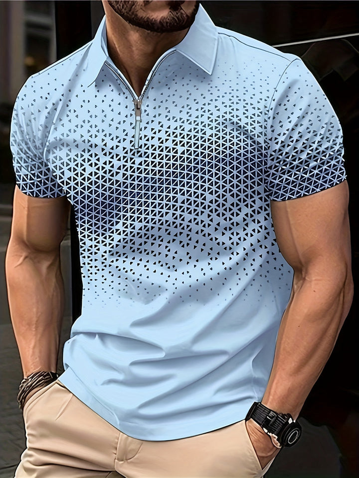 Heren Overhemd | Geometrisch Patroon | Comfortabel & Veelzijdig | Zip Korte Mouw