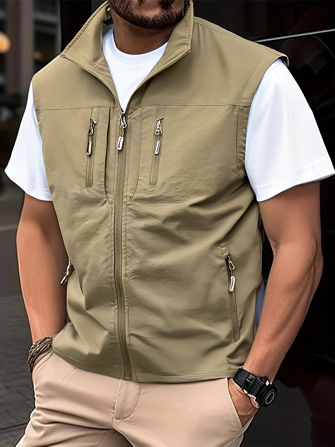 Herensvest | Sneldrogend | Mouwloos | Meerdere Zakken | Polyester