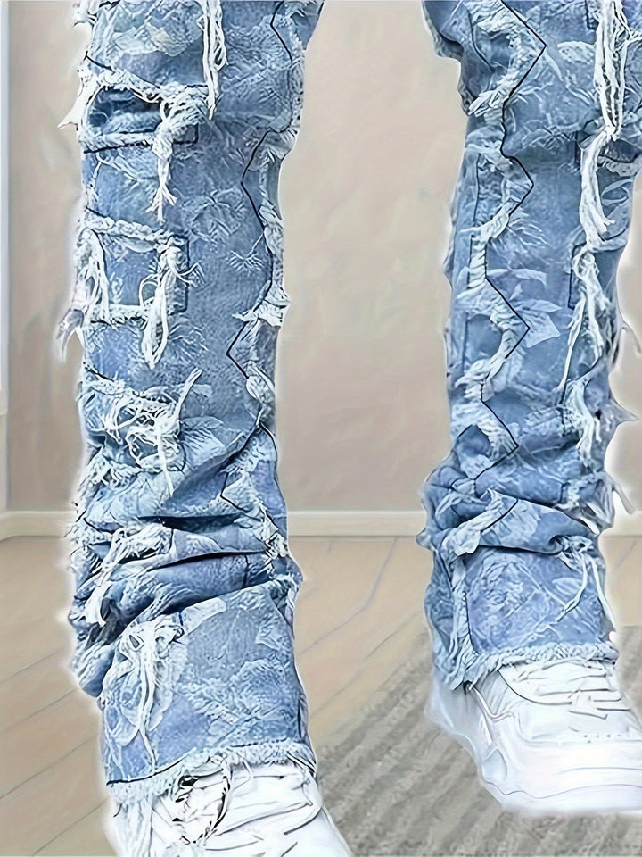Heren Jeans | Effen Kleur & Rafelige Details | Skinny Fit met Zakken | Casual