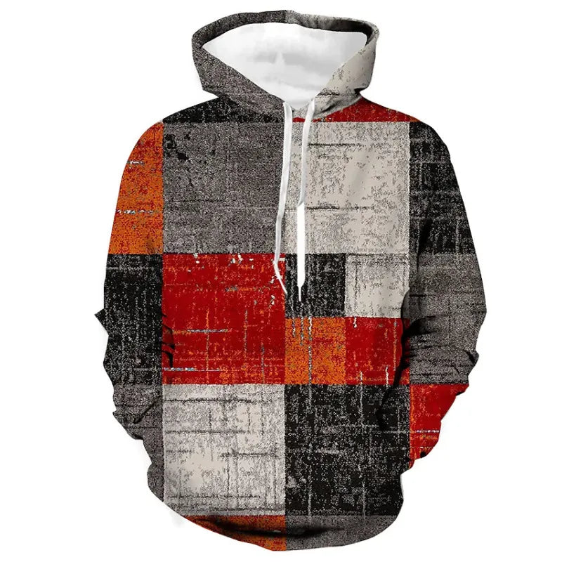 Heren Hoodie | 3D Ruitprint | Streetstyle & Casual | Polyester