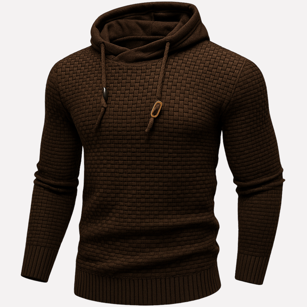 Heren Basket-Weave Pullover Hoodie in bruin, Gestructureerde Textuur