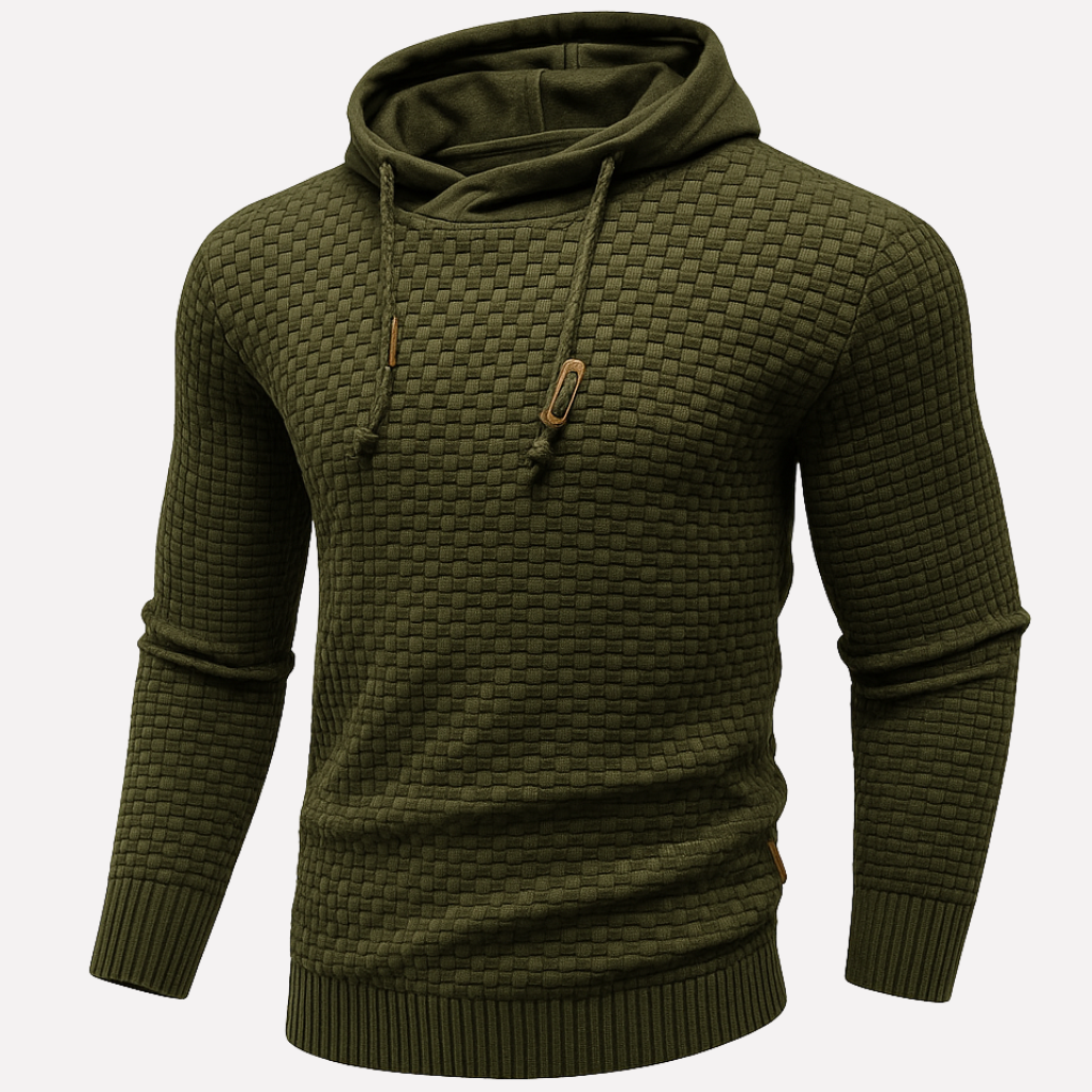 Heren Basket-Weave Pullover Hoodie in donkergroen, Gestructureerde Textuur
