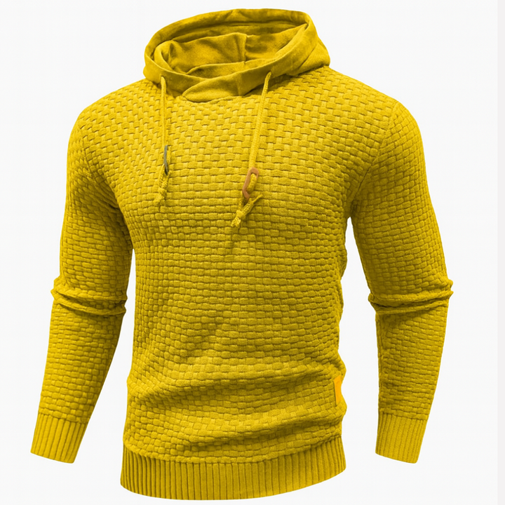 Heren Basket-Weave Pullover Hoodie in geel, Gestructureerde Textuur