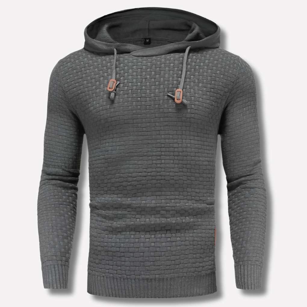 Heren Basket-Weave Pullover Hoodie in grijs, Gestructureerde Textuur