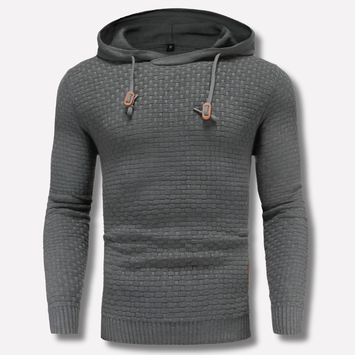 Heren Basket-Weave Pullover Hoodie in grijs, Gestructureerde Textuur