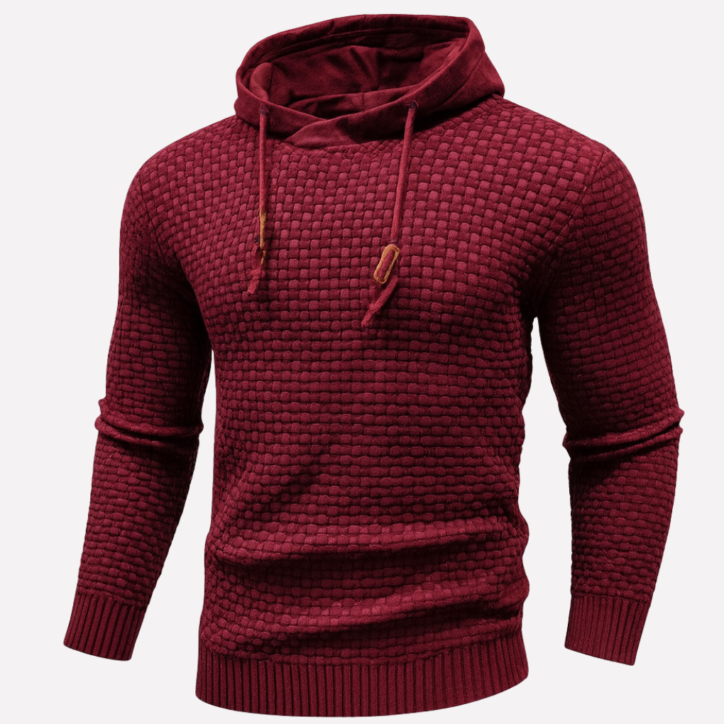 Heren Basket-Weave Pullover Hoodie in rood, Gestructureerde Textuur