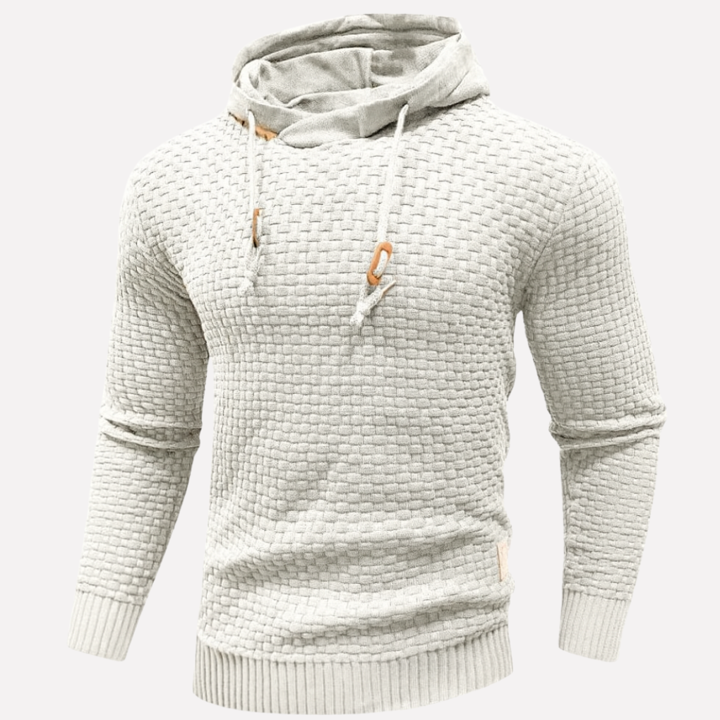 Heren Basket-Weave Pullover Hoodie in wit, Gestructureerde Textuur