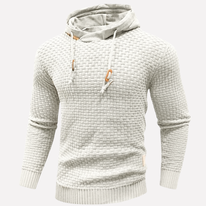 Heren Basket-Weave Pullover Hoodie in wit, Gestructureerde Textuur