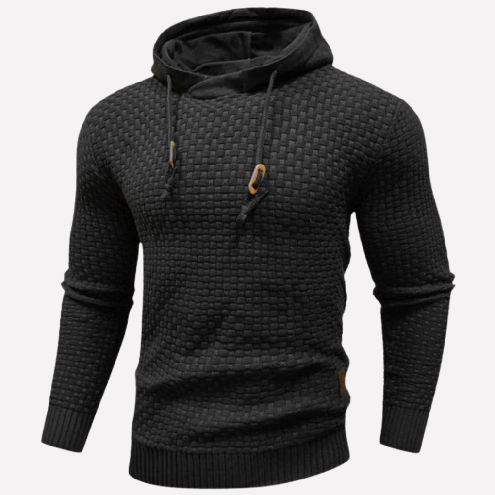 Heren Basket-Weave Pullover Hoodie in zwart, Gestructureerde Textuur