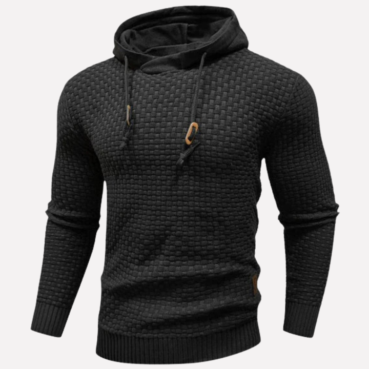 Heren Basket-Weave Pullover Hoodie in zwart, Gestructureerde Textuur