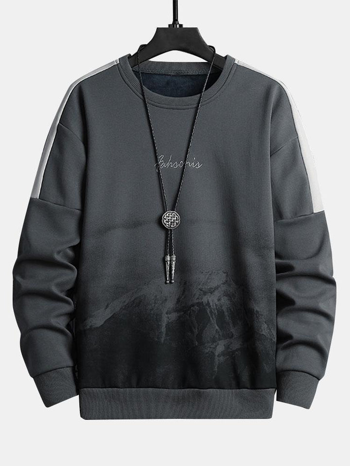Heren Bergprint Crew Neck Sweatshirt in donkergrijs, Relaxed Fit Streetwear