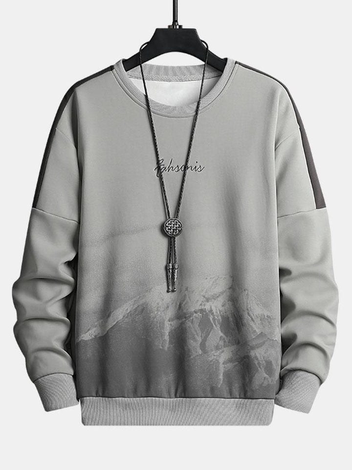 Heren Bergprint Crew Neck Sweatshirt in grijs, Relaxed Fit Streetwear