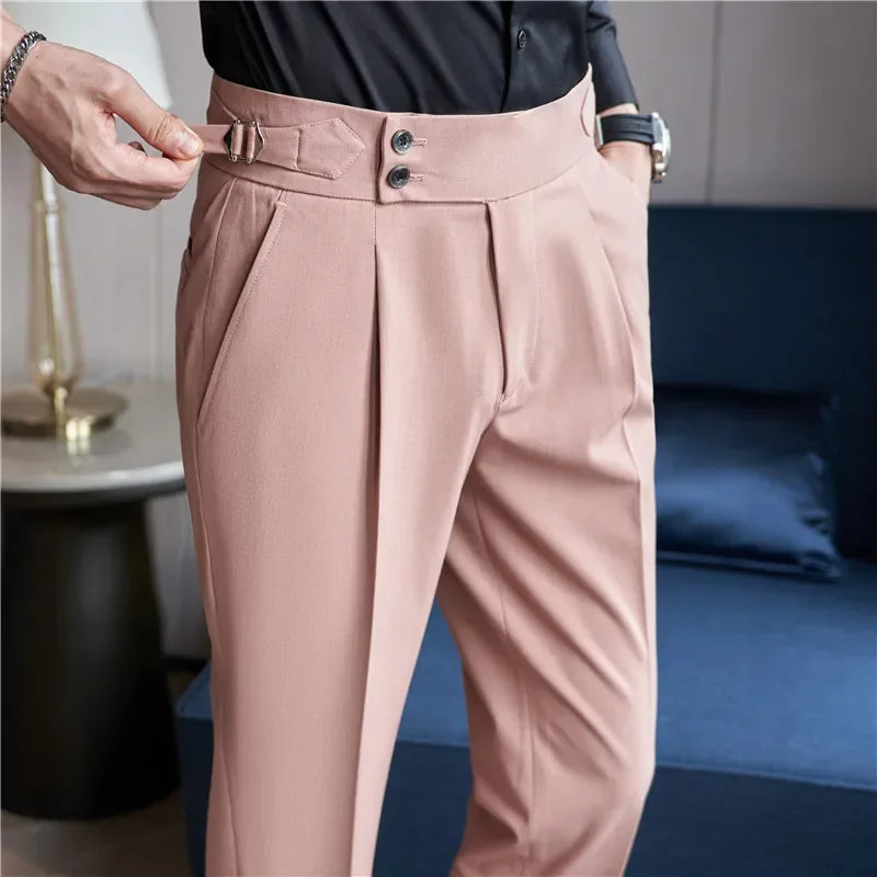 Heren Broek met Dubbele Plooi - Elegant Taps Toelopend - Roze