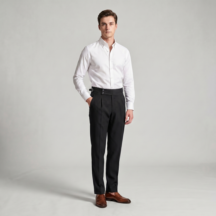 Heren Broek met Dubbele Plooi - Elegant Taps Toelopend