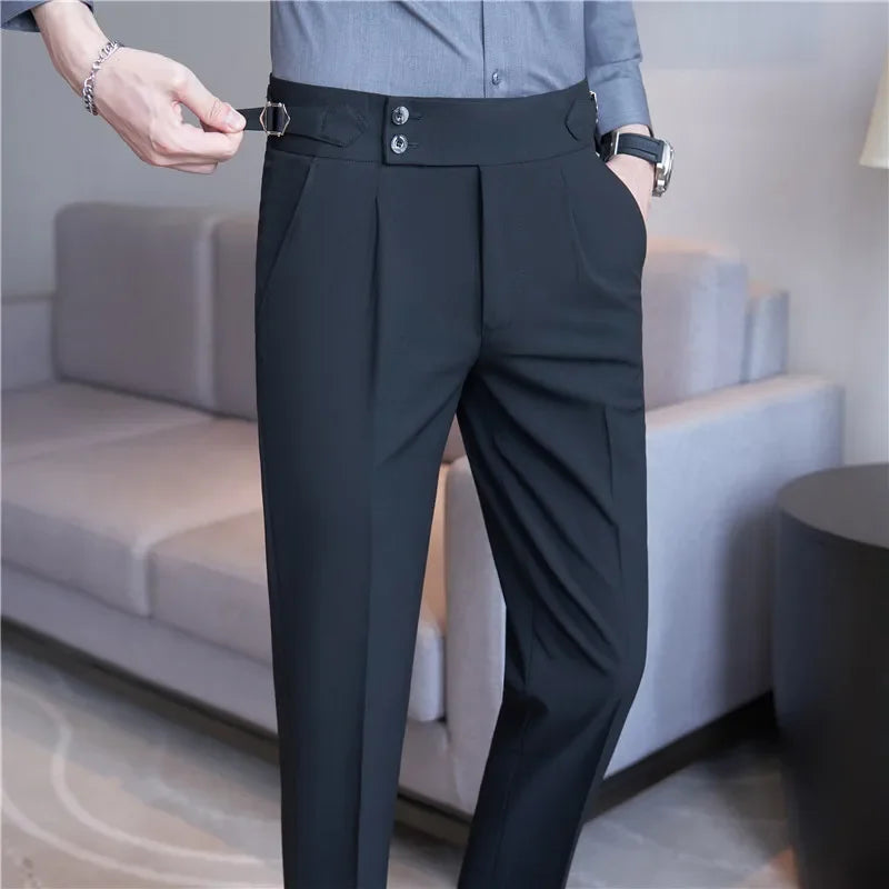 Heren Broek met Dubbele Plooi - Elegant Taps Toelopend - Zwart