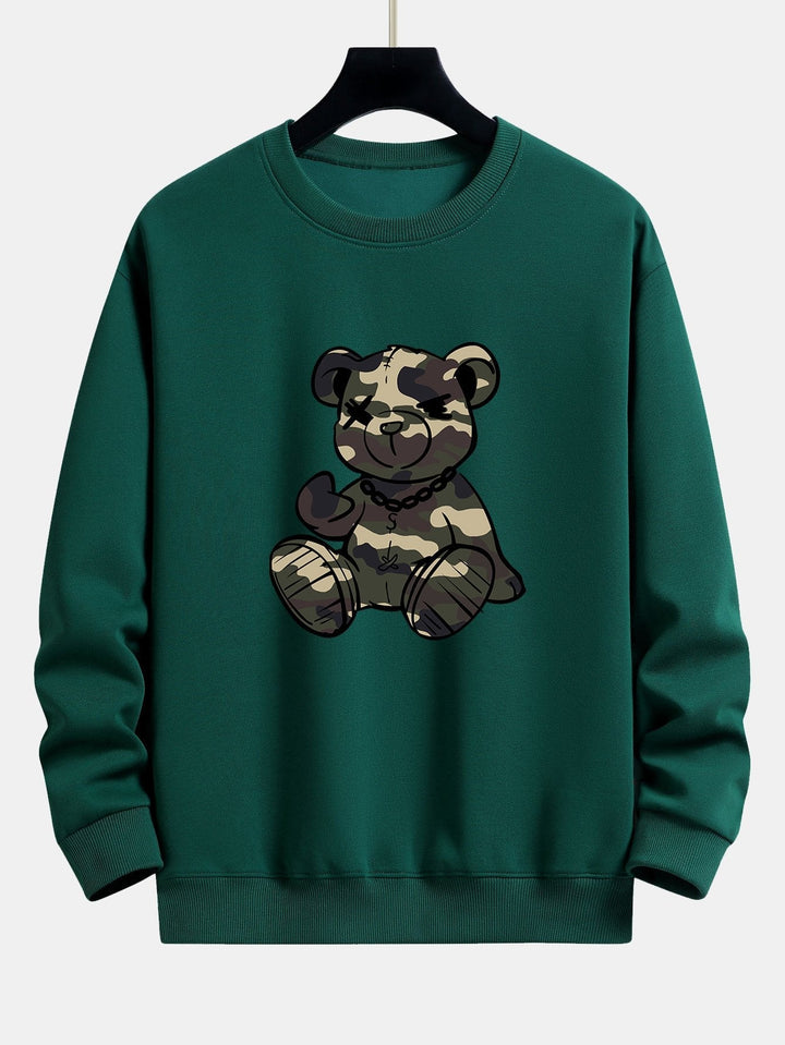Heren Camouflage Teddy Bear Grafisch Sweatshirt in donkergroen, Relaxed Fit