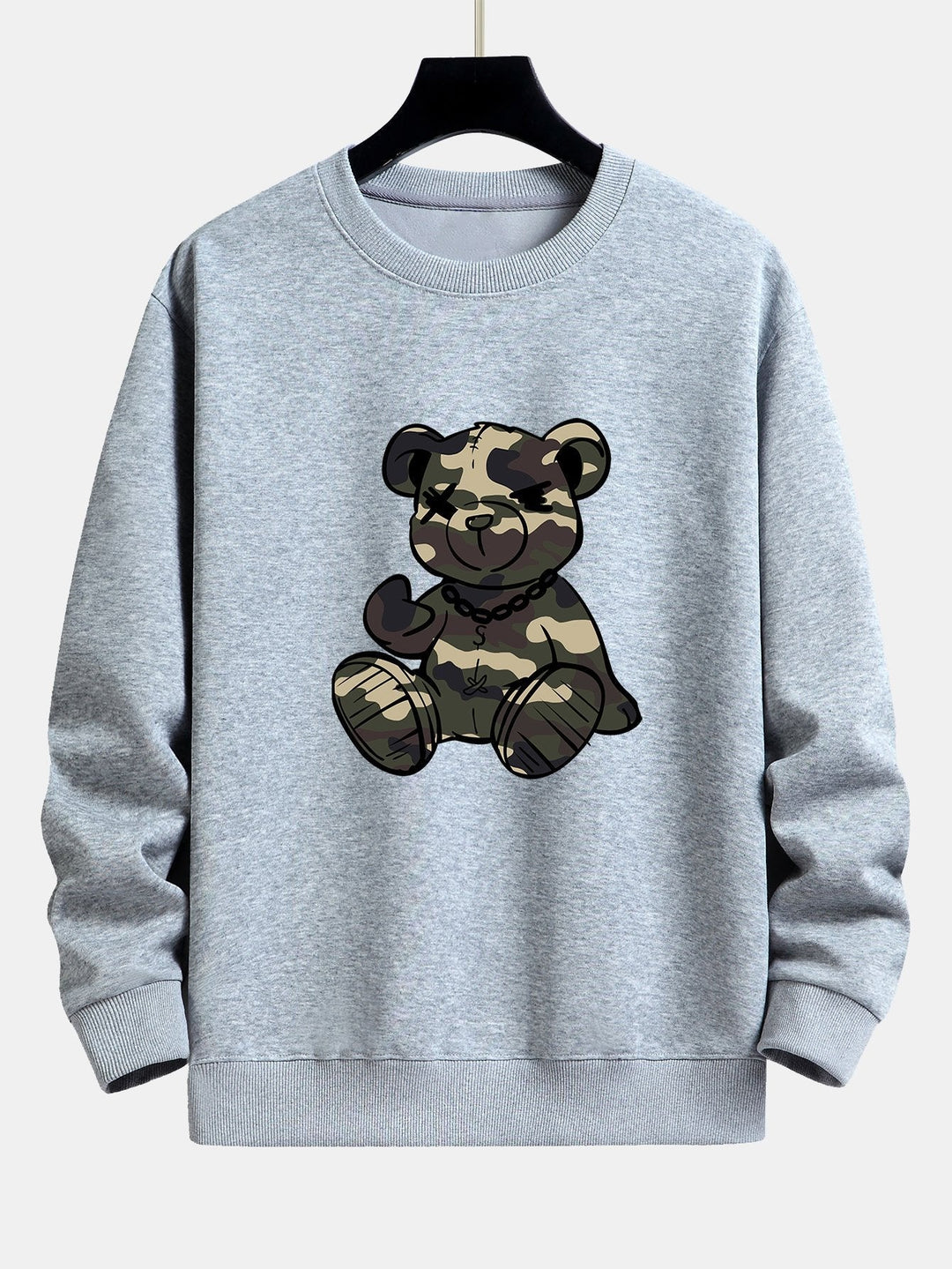 Heren Camouflage Teddy Bear Grafisch Sweatshirt in grijs, Relaxed Fit