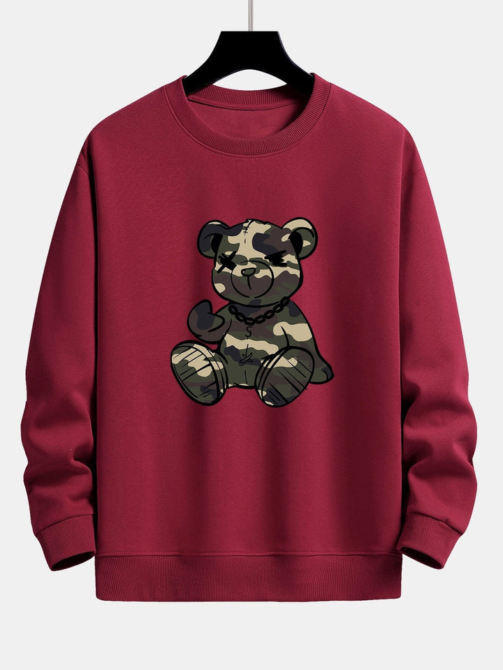 Heren Camouflage Teddy Bear Grafisch Sweatshirt in wijnrood, Relaxed Fit