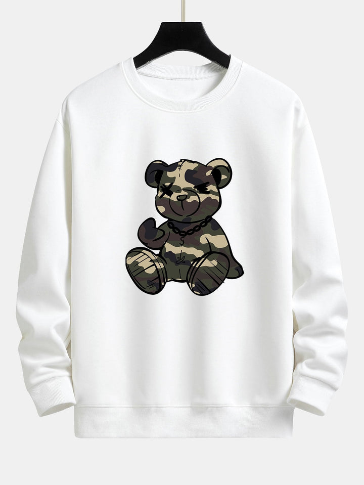 Heren Camouflage Teddy Bear Grafisch Sweatshirt in wit, Relaxed Fit