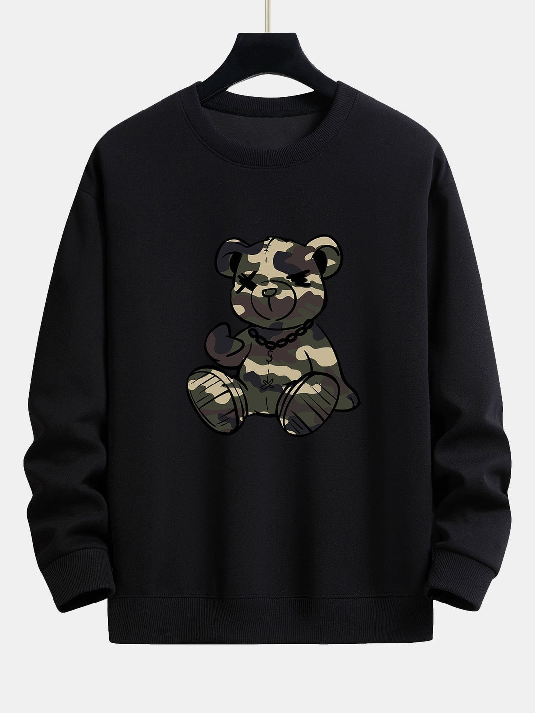 Heren Camouflage Teddy Bear Grafisch Sweatshirt in zwart, Relaxed Fit
