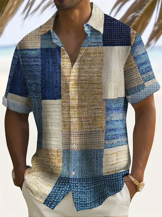 Heren Casual Overhemd met Knoppenrij - Klassieke Snit - Blauw