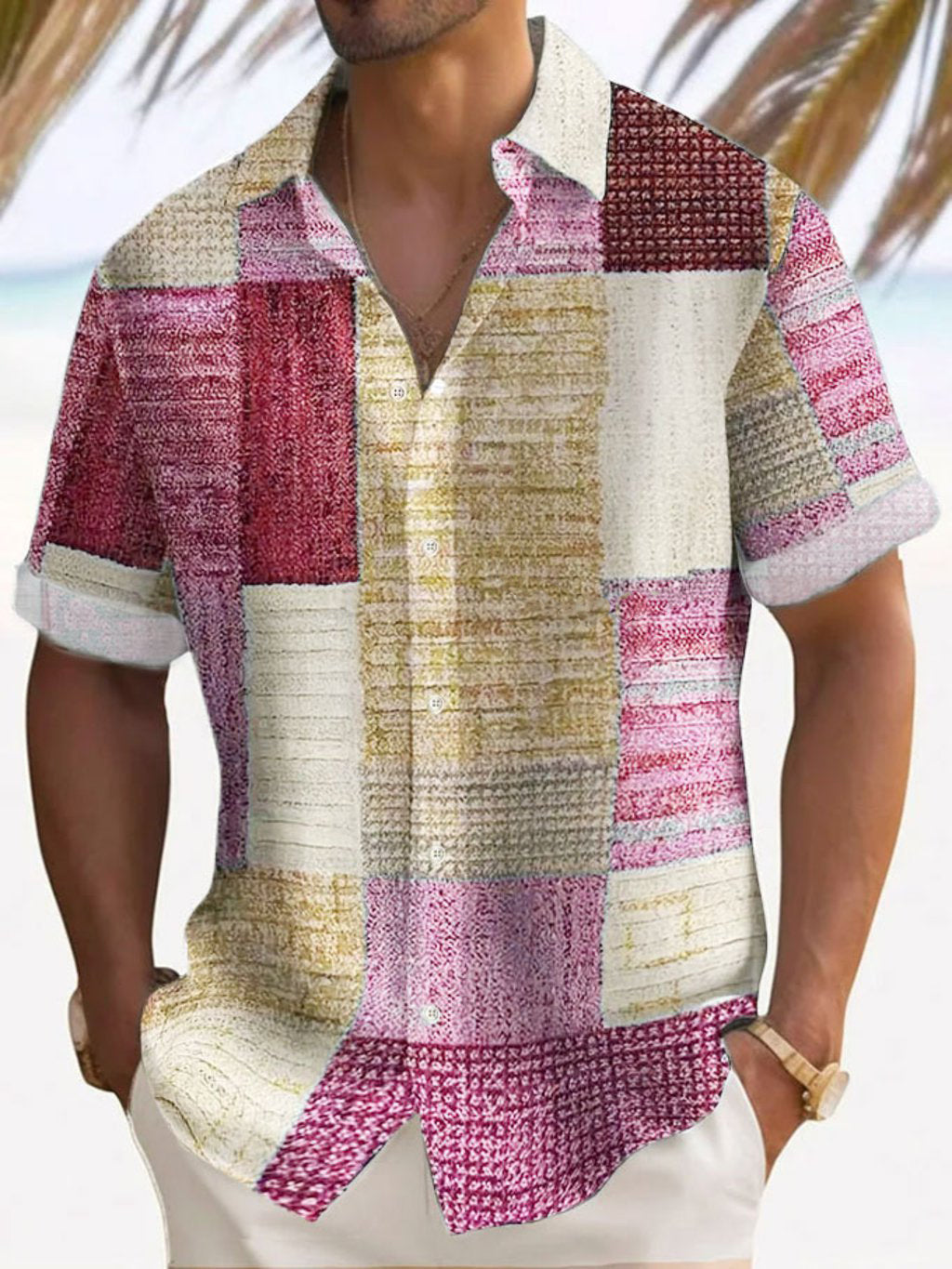 Heren Casual Overhemd met Knoppenrij - Klassieke Snit - Roze