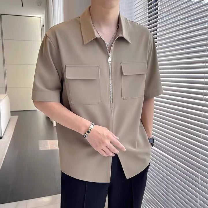 Heren Casual Ritshirt met Kraag - Zomerse Stijl - Khaki